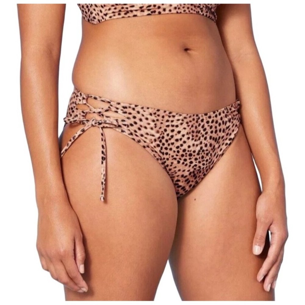 Shade & Shore Animal Print Cheeky Lace Up Hipster Bikini Bottom Bathing Swim S M